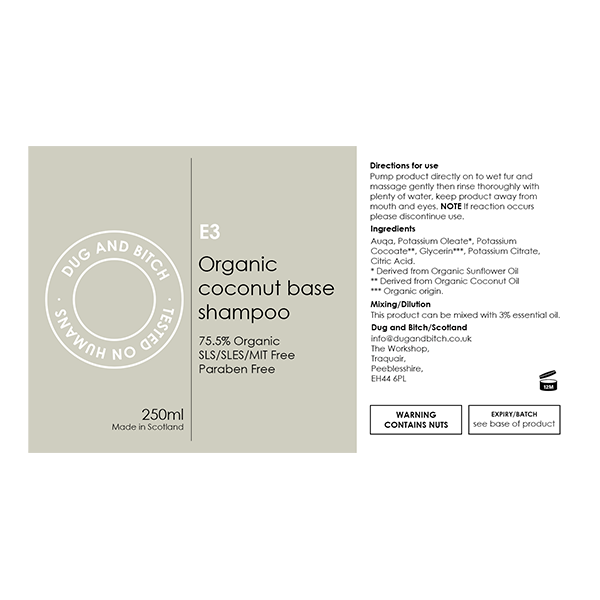 E3 - Organic coconut base shampoo. (12 x Trade Pack)