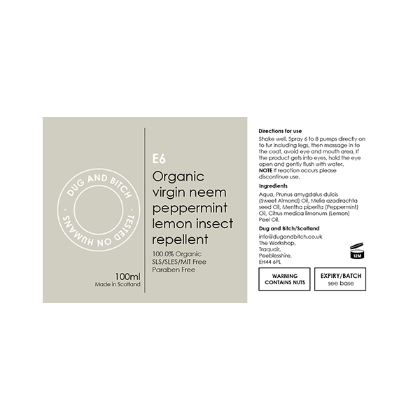 E6 - Organic virgin neem peppermint lemon insect repellent.